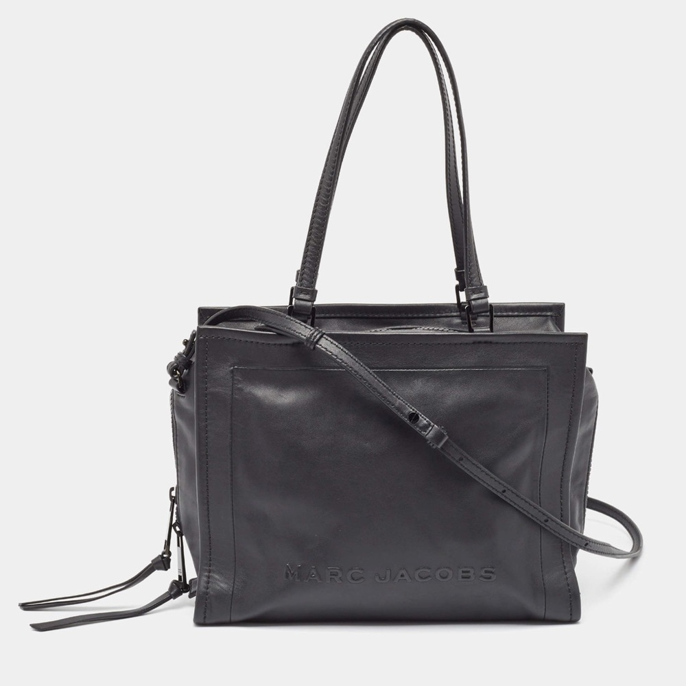 Marc Jacobs Black Leather Double-Handle Tote with Crossbody Strap